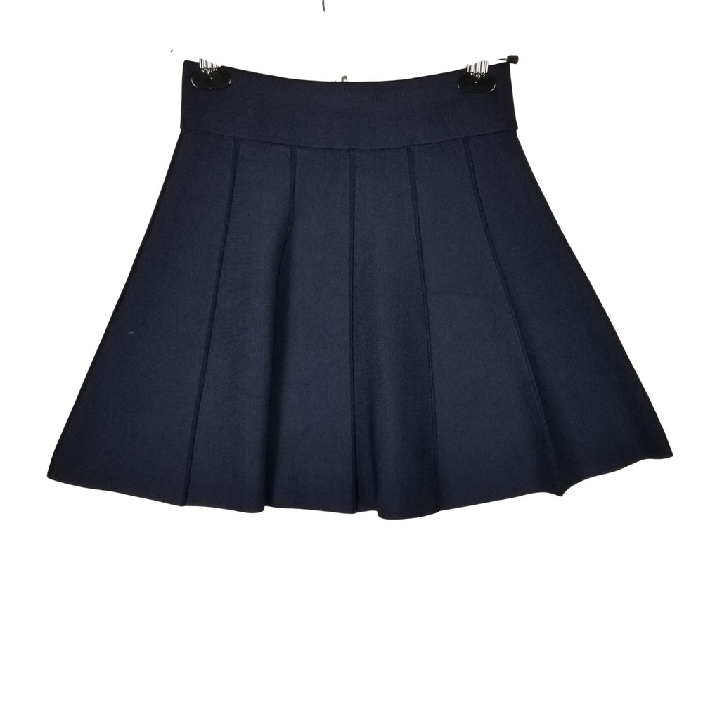 Club Monaco Pleated Mini Skirt Womens XS Navy Blue Ribbed Knit A-Line 295573922